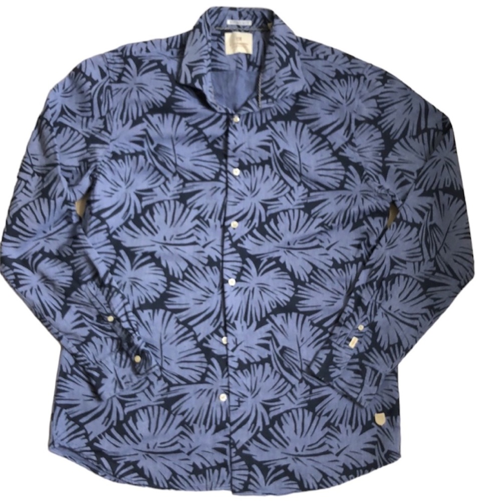 Scotch & Soda Blue Palm Leaf Cotton Long Sleeve Button‎ Down Shirt Sz XXL